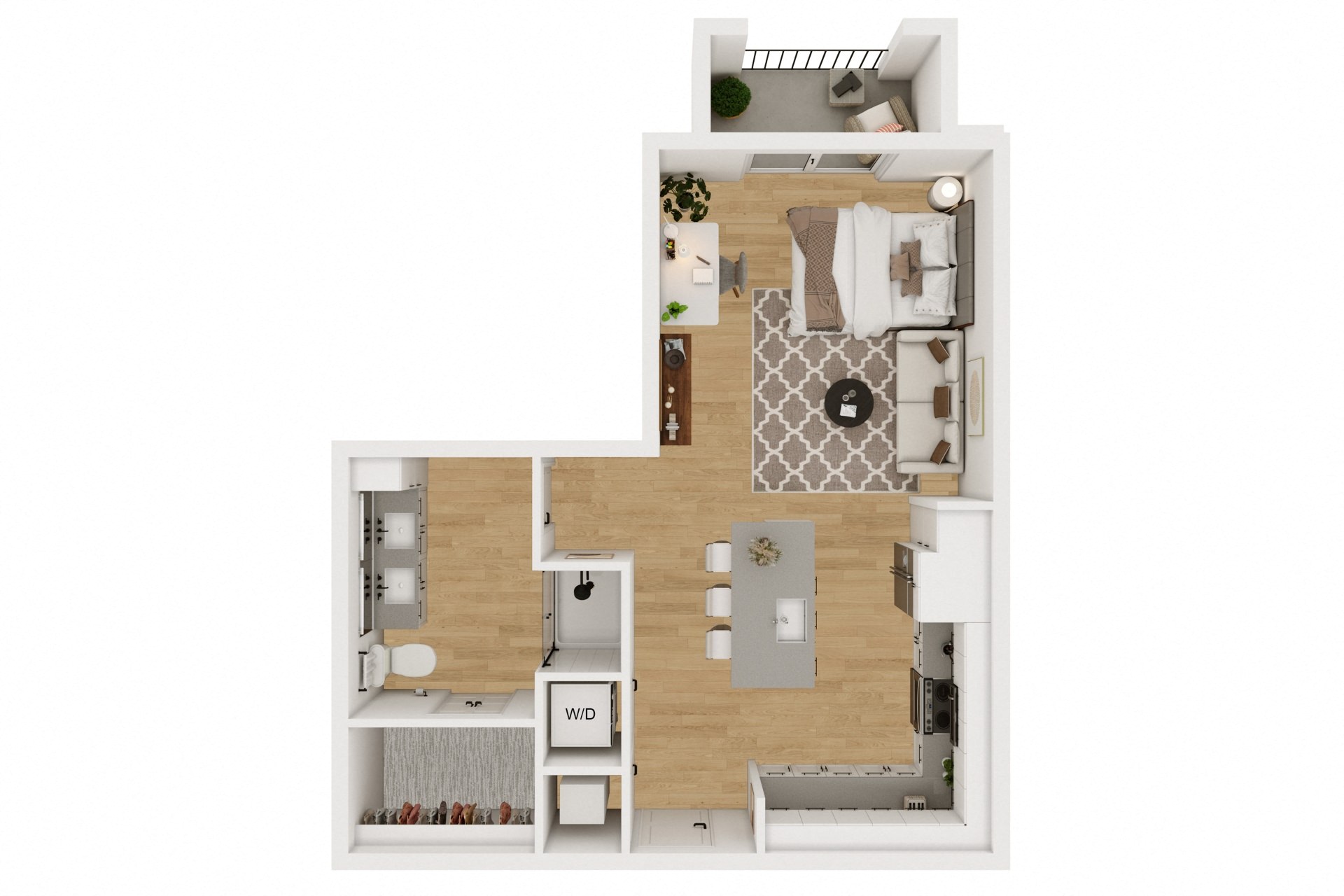 Floor plan for studio, 1 bath, 592 sqft